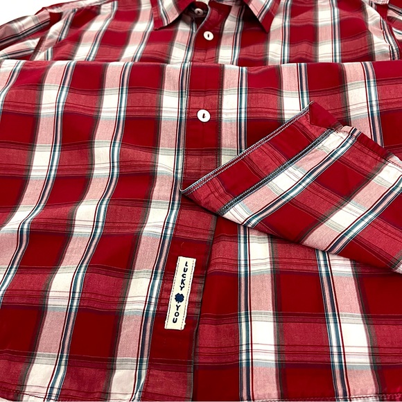 Vintage LUCKY BRAND Men’s Long Sleeve Plaid Cotton Button Up Shirt Size L Y2K - Picture 4 of 7